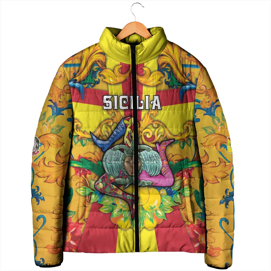 Personalized Italy Sicily Padded Jacket Gorgoneion Baroque Patterns - Wonder Print Shop