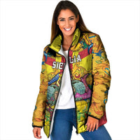 Personalized Italy Sicily Padded Jacket Gorgoneion Baroque Patterns - Wonder Print Shop