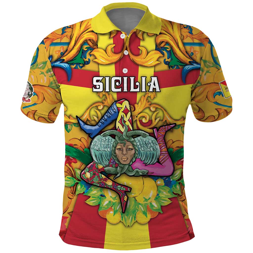 Personalized Italy Sicily Polo Shirt Gorgoneion Baroque Patterns - Wonder Print Shop