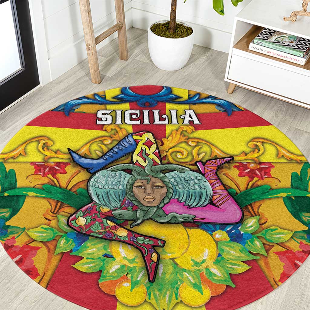 Italy Sicily Round Carpet Gorgoneion Baroque Patterns - Wonder Print Shop