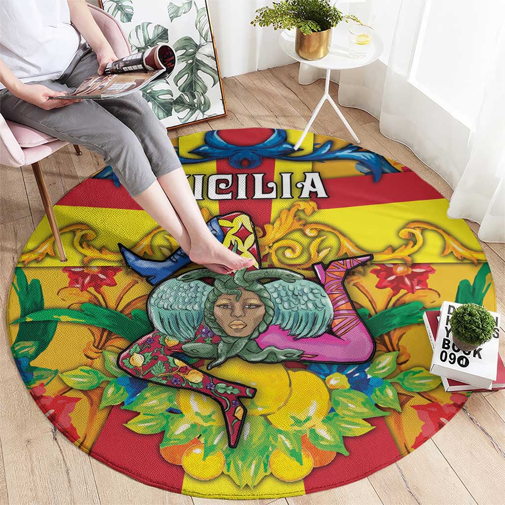 Italy Sicily Round Carpet Gorgoneion Baroque Patterns - Wonder Print Shop
