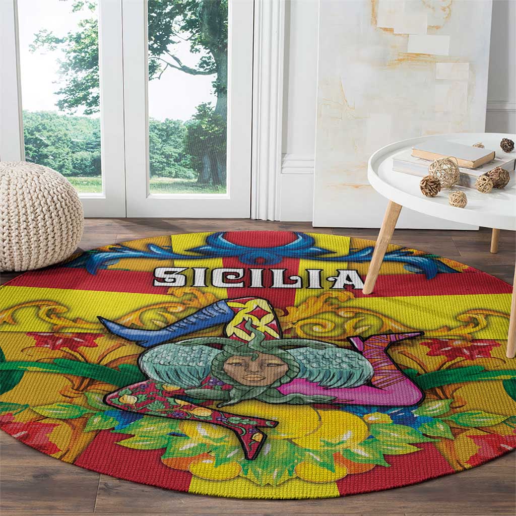 Italy Sicily Round Carpet Gorgoneion Baroque Patterns - Wonder Print Shop