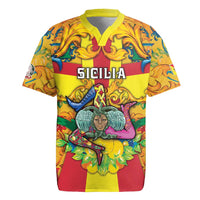 Personalized Italy Sicily Rugby Jersey Gorgoneion Baroque Patterns - Wonder Print Shop