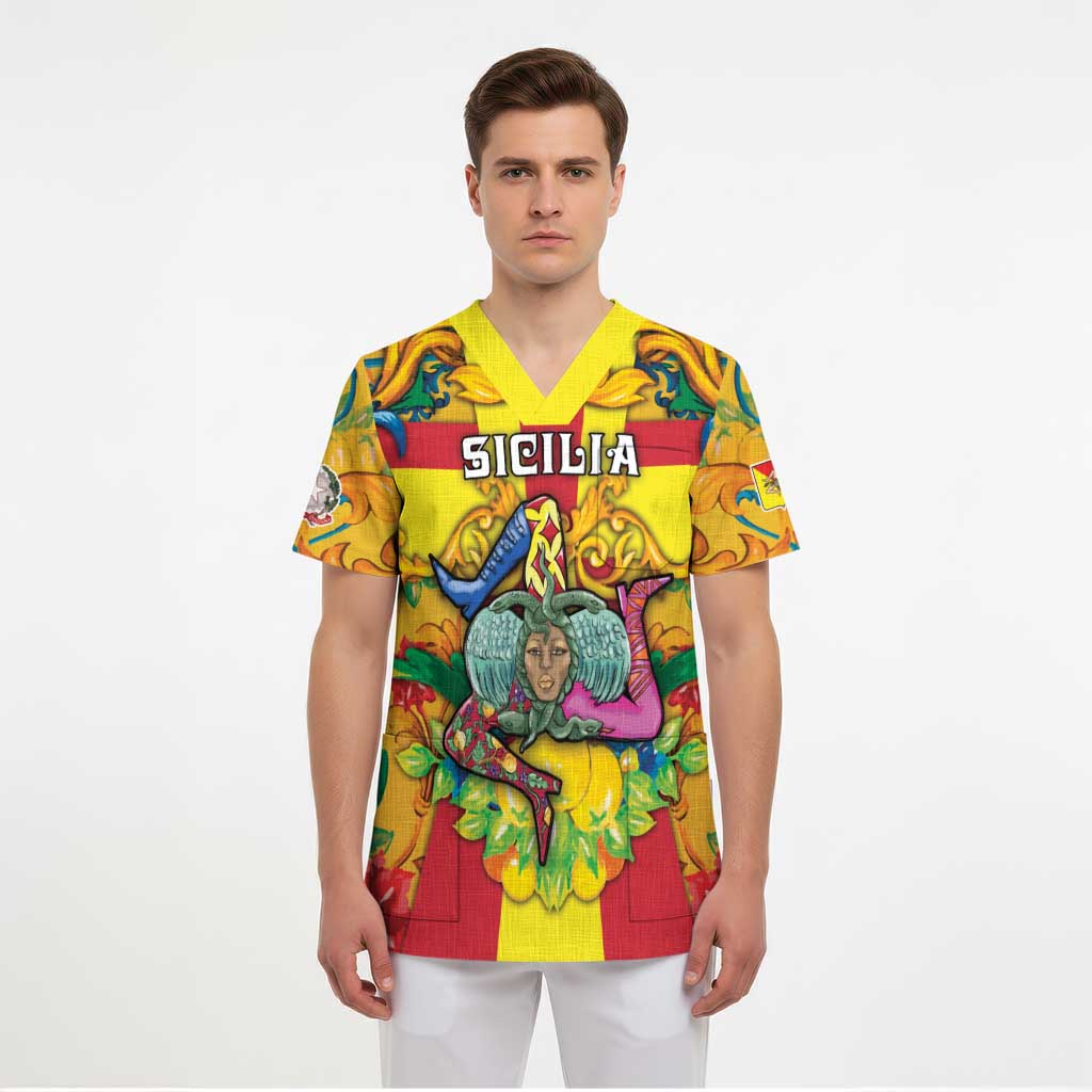 Personalized Italy Sicily Scrub Top Gorgoneion Baroque Patterns - Wonder Print Shop