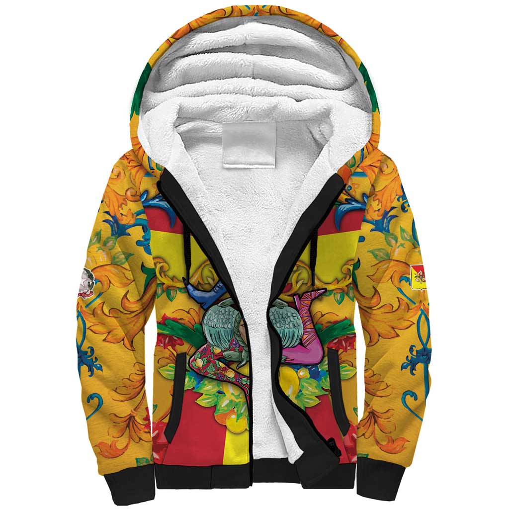 Personalized Italy Sicily Sherpa Hoodie Gorgoneion Baroque Patterns - Wonder Print Shop