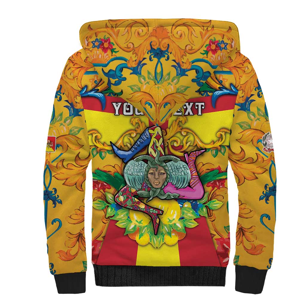 Personalized Italy Sicily Sherpa Hoodie Gorgoneion Baroque Patterns - Wonder Print Shop