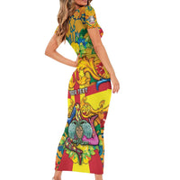 Personalized Italy Sicily Short Sleeve Bodycon Dress Gorgoneion Baroque Patterns - Wonder Print Shop