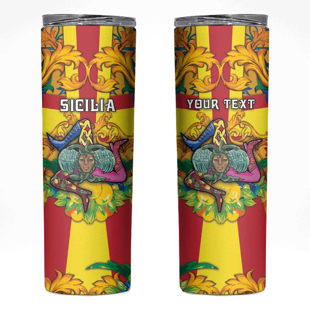 Personalized Italy Sicily Skinny Tumbler Gorgoneion Baroque Patterns - Wonder Print Shop