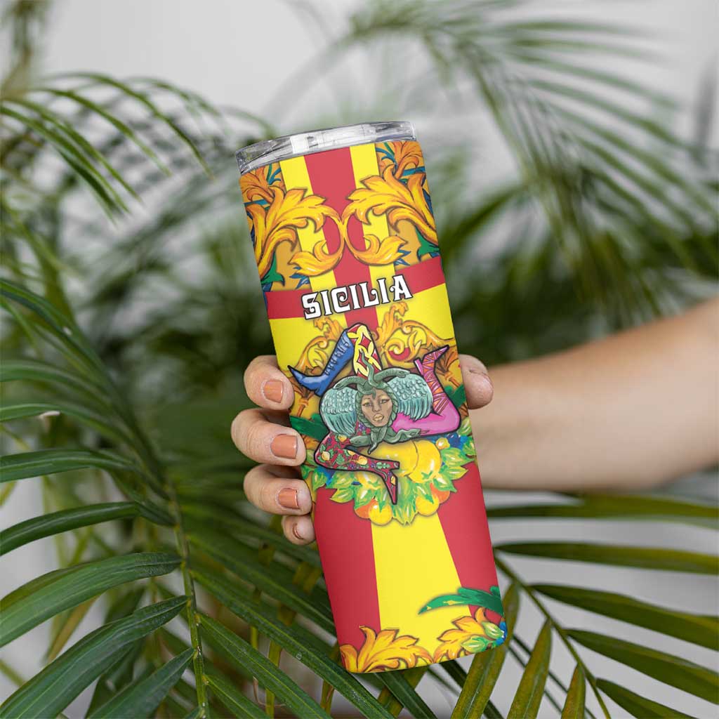 Personalized Italy Sicily Skinny Tumbler Gorgoneion Baroque Patterns - Wonder Print Shop