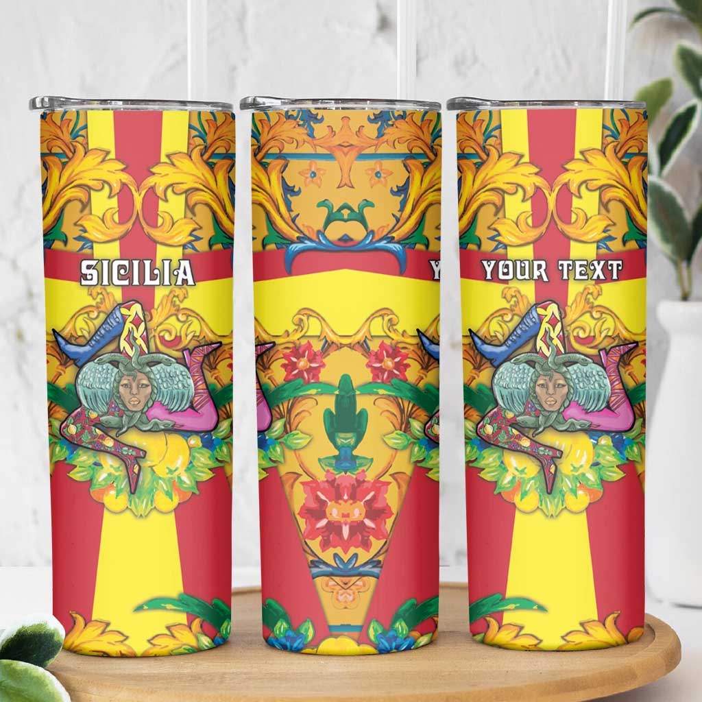 Personalized Italy Sicily Skinny Tumbler Gorgoneion Baroque Patterns - Wonder Print Shop