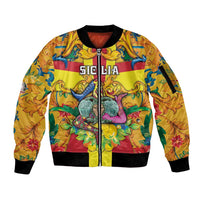 Personalized Italy Sicily Sleeve Zip Bomber Jacket Gorgoneion Baroque Patterns - Wonder Print Shop