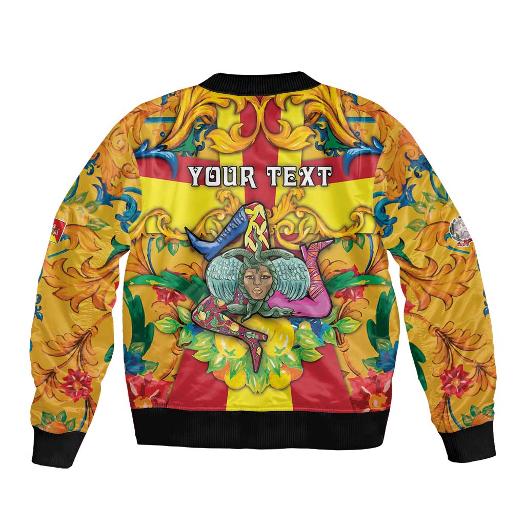 Personalized Italy Sicily Sleeve Zip Bomber Jacket Gorgoneion Baroque Patterns - Wonder Print Shop