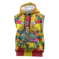 Personalized Italy Sicily Sleeveless Hoodie Gorgoneion Baroque Patterns - Wonder Print Shop
