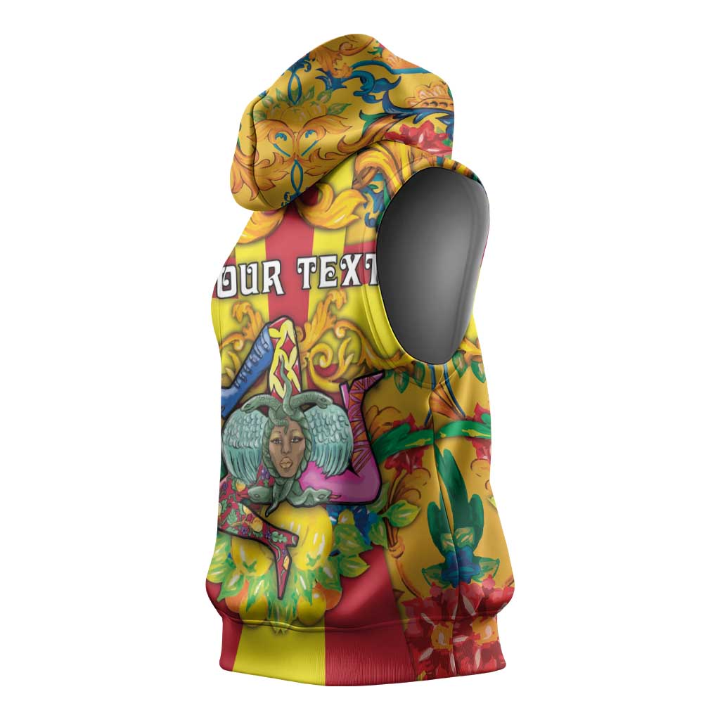 Personalized Italy Sicily Sleeveless Hoodie Gorgoneion Baroque Patterns - Wonder Print Shop