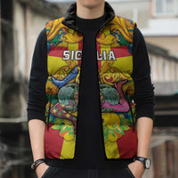 Personalized Italy Sicily Sleeveless Puffer Jacket Gorgoneion Baroque Patterns - Wonder Print Shop