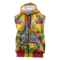 Personalized Italy Sicily Sleeveless Zip Hoodie Gorgoneion Baroque Patterns - Wonder Print Shop