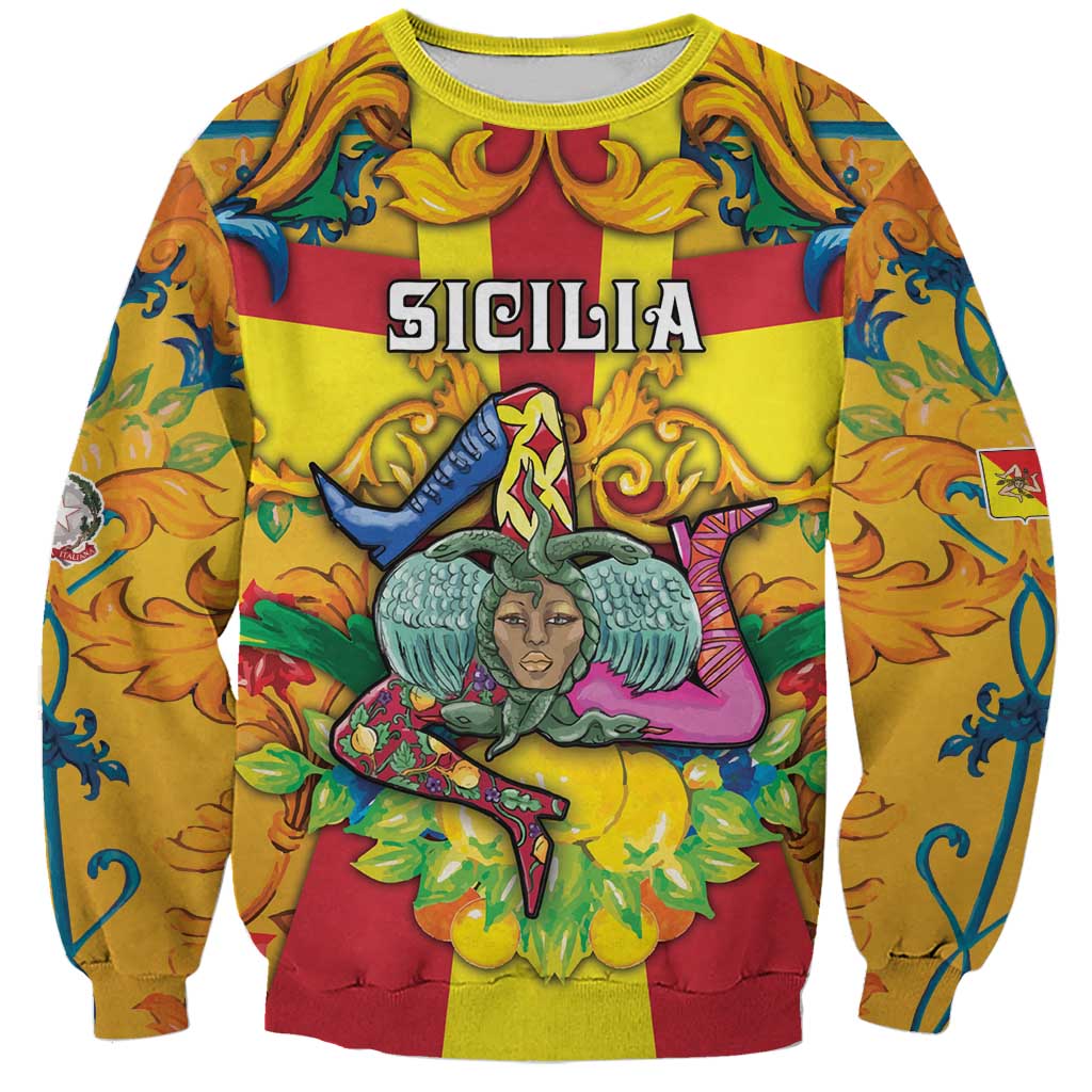 Personalized Italy Sicily Sweatshirt Gorgoneion Baroque Patterns - Wonder Print Shop