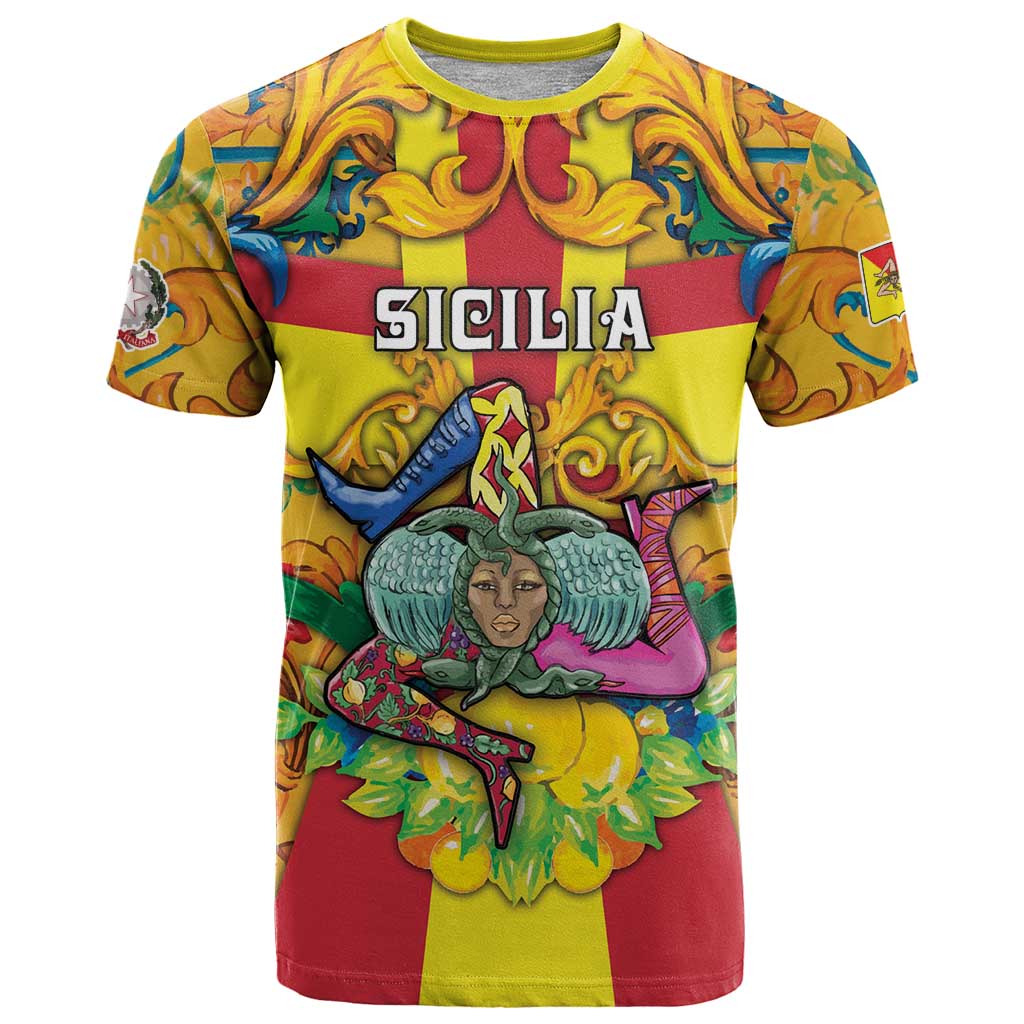 Personalized Italy Sicily T Shirt Gorgoneion Baroque Patterns - Wonder Print Shop