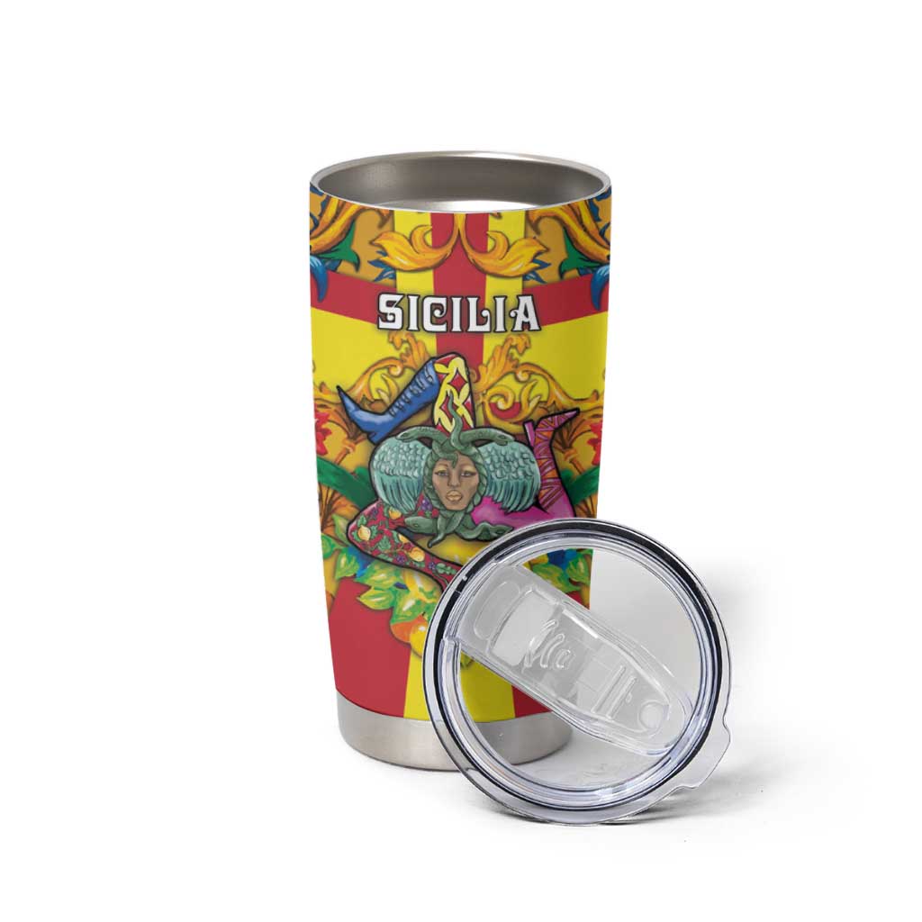 Personalized Italy Sicily Tumbler Cup Gorgoneion Baroque Patterns - Wonder Print Shop