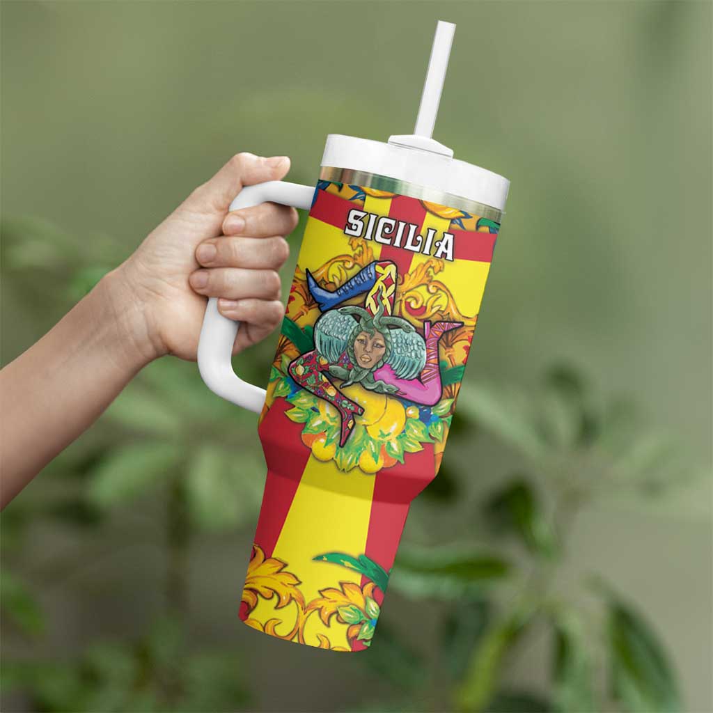 Personalized Italy Sicily Tumbler With Handle Gorgoneion Baroque Patterns - Wonder Print Shop