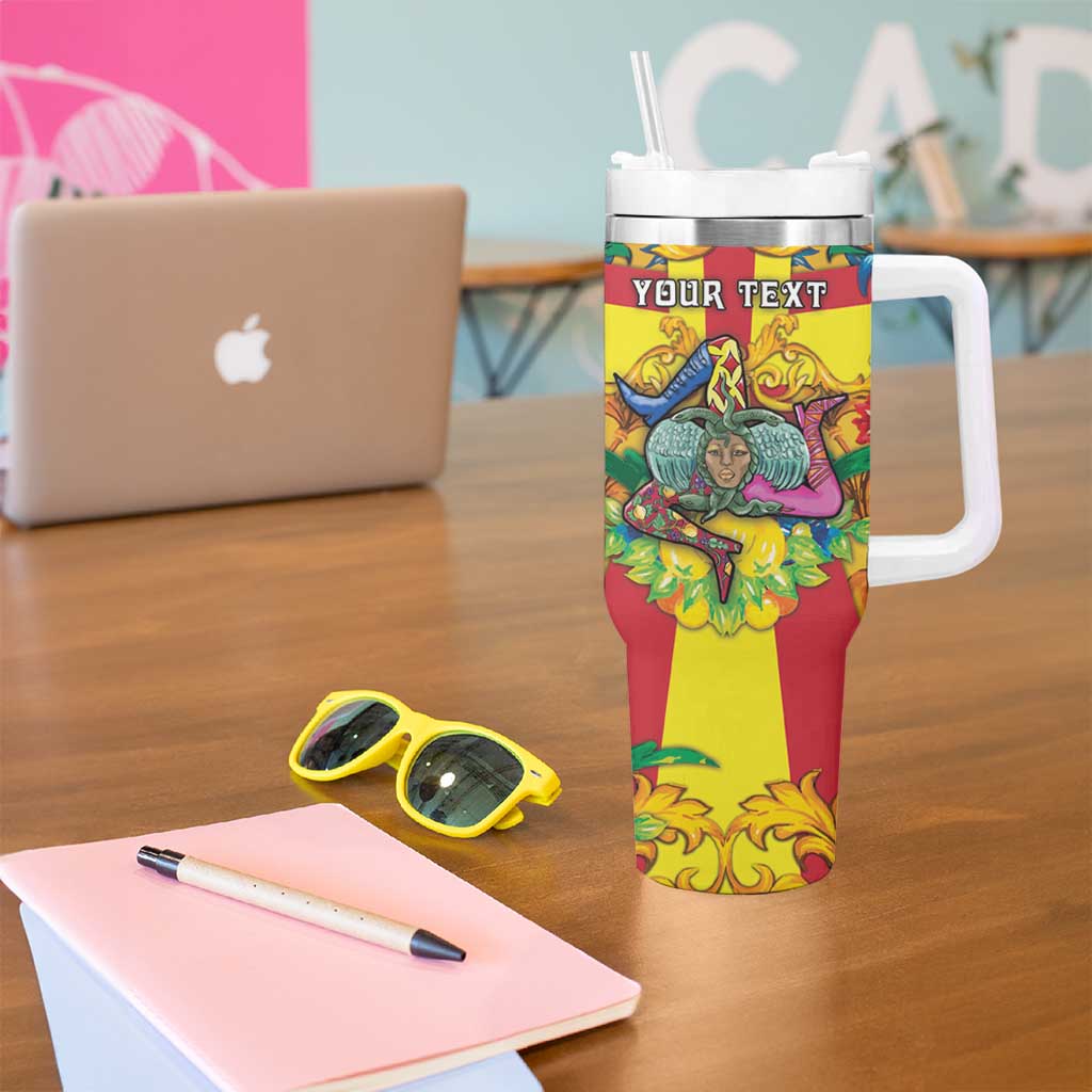 Personalized Italy Sicily Tumbler With Handle Gorgoneion Baroque Patterns - Wonder Print Shop