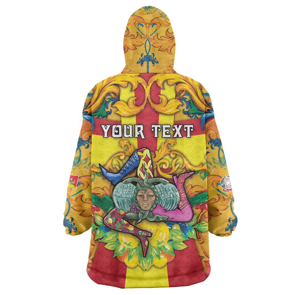 Personalized Italy Sicily Wearable Blanket Hoodie Gorgoneion Baroque Patterns - Wonder Print Shop