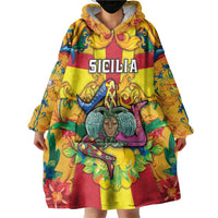 Personalized Italy Sicily Wearable Blanket Hoodie Gorgoneion Baroque Patterns - Wonder Print Shop