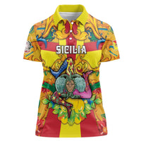 Personalized Italy Sicily Women Polo Shirt Gorgoneion Baroque Patterns - Wonder Print Shop