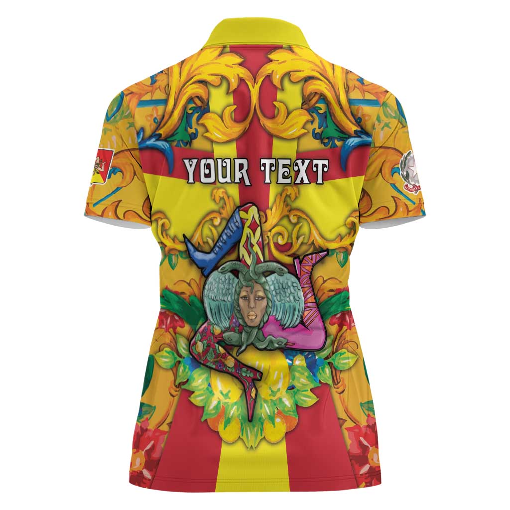 Personalized Italy Sicily Women Polo Shirt Gorgoneion Baroque Patterns - Wonder Print Shop