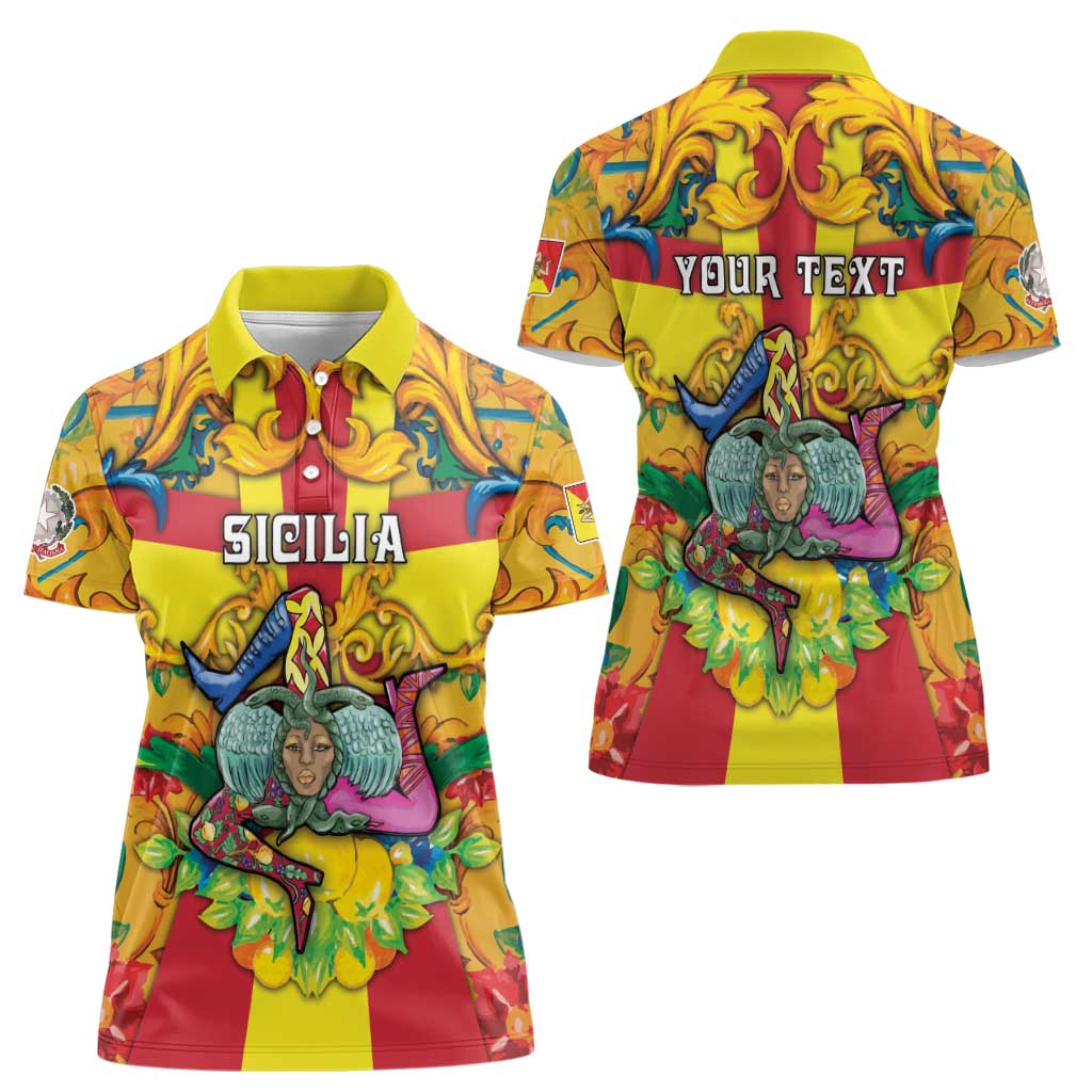 Personalized Italy Sicily Women Polo Shirt Gorgoneion Baroque Patterns - Wonder Print Shop