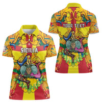 Personalized Italy Sicily Women Polo Shirt Gorgoneion Baroque Patterns - Wonder Print Shop