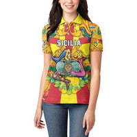 Personalized Italy Sicily Women Polo Shirt Gorgoneion Baroque Patterns - Wonder Print Shop