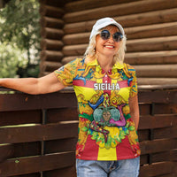 Personalized Italy Sicily Women Polo Shirt Gorgoneion Baroque Patterns - Wonder Print Shop