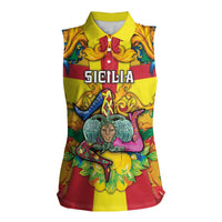 Personalized Italy Sicily Women Sleeveless Polo Shirt Gorgoneion Baroque Patterns - Wonder Print Shop