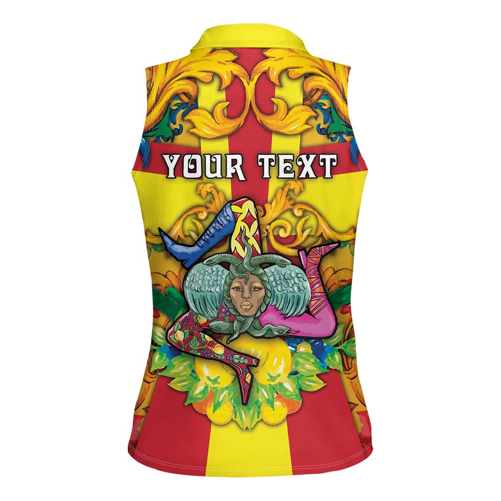 Personalized Italy Sicily Women Sleeveless Polo Shirt Gorgoneion Baroque Patterns - Wonder Print Shop