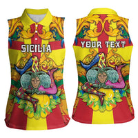 Personalized Italy Sicily Women Sleeveless Polo Shirt Gorgoneion Baroque Patterns - Wonder Print Shop