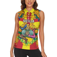 Personalized Italy Sicily Women Sleeveless Polo Shirt Gorgoneion Baroque Patterns - Wonder Print Shop
