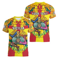 Personalized Italy Sicily Women V-Neck T-Shirt Gorgoneion Baroque Patterns - Wonder Print Shop