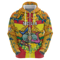 Personalized Italy Sicily Zip Hoodie Gorgoneion Baroque Patterns - Wonder Print Shop