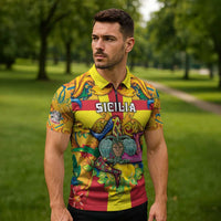 Personalized Italy Sicily Zipper Polo Shirt Gorgoneion Baroque Patterns - Wonder Print Shop