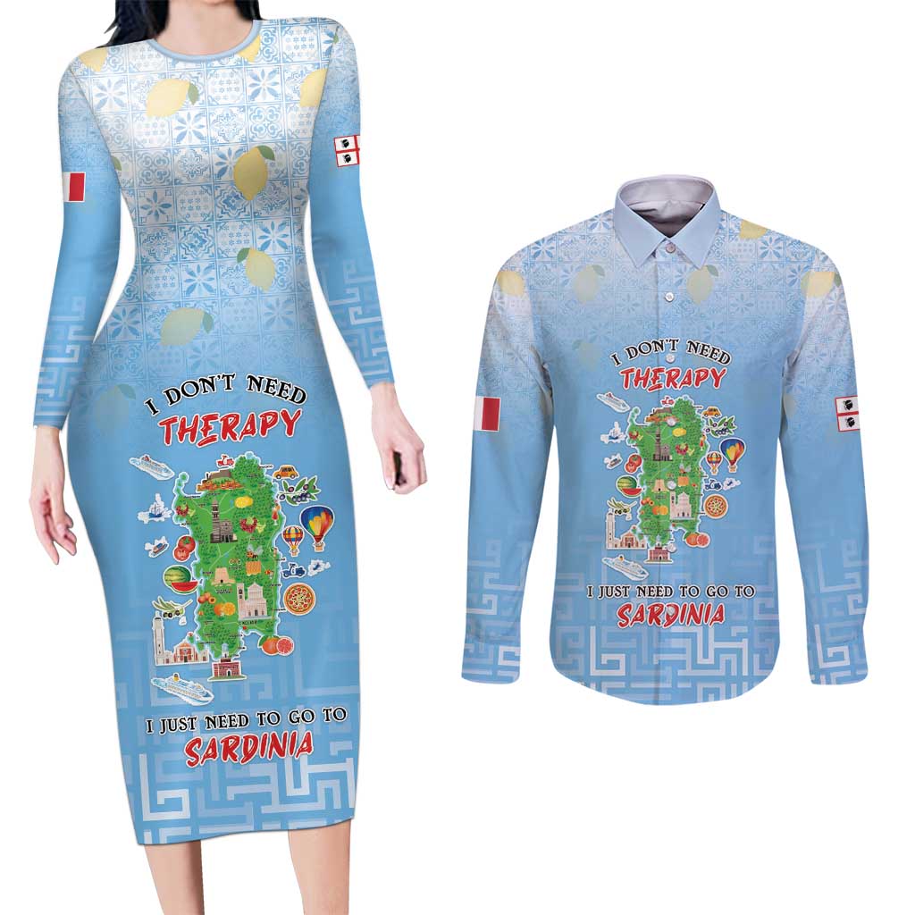 Personalized Italy Sardinia Couples Matching Long Sleeve Bodycon Dress and Long Sleeve Button Shirt I Don't Need Therapy - Wonder Print Shop