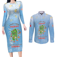 Personalized Italy Sardinia Couples Matching Long Sleeve Bodycon Dress and Long Sleeve Button Shirt I Don't Need Therapy - Wonder Print Shop
