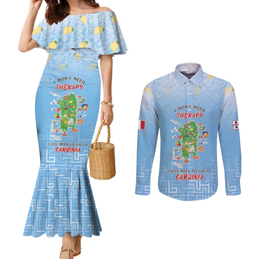 Personalized Italy Sardinia Couples Matching Mermaid Dress and Long Sleeve Button Shirt I Don't Need Therapy - Wonder Print Shop