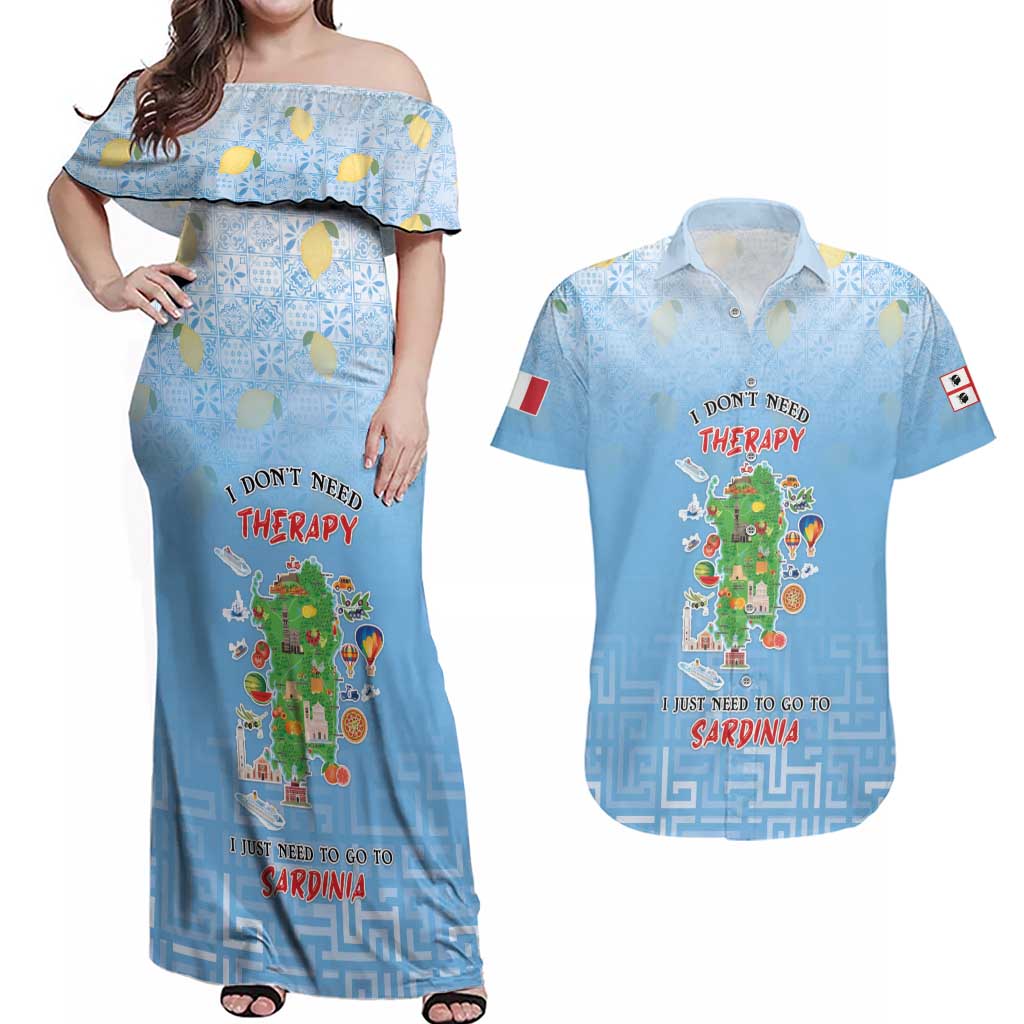 Personalized Italy Sardinia Couples Matching Off Shoulder Maxi Dress and Hawaiian Shirt I Don't Need Therapy - Wonder Print Shop