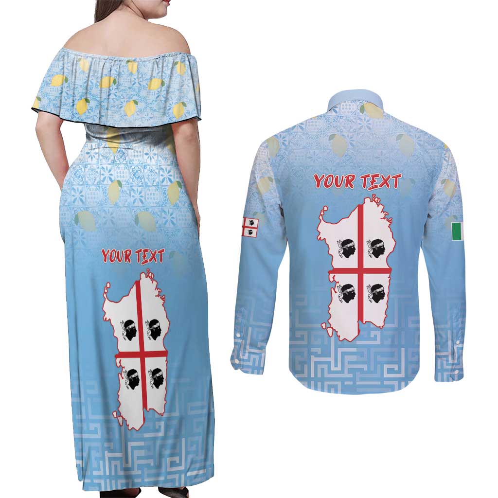 Personalized Italy Sardinia Couples Matching Off Shoulder Maxi Dress and Long Sleeve Button Shirt I Don't Need Therapy - Wonder Print Shop
