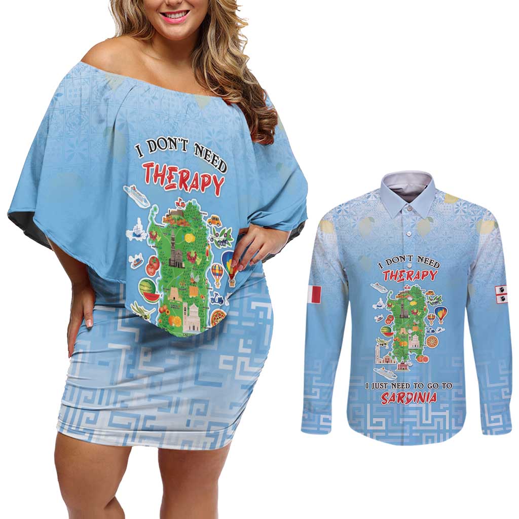 Personalized Italy Sardinia Couples Matching Off Shoulder Short Dress and Long Sleeve Button Shirt I Don't Need Therapy - Wonder Print Shop