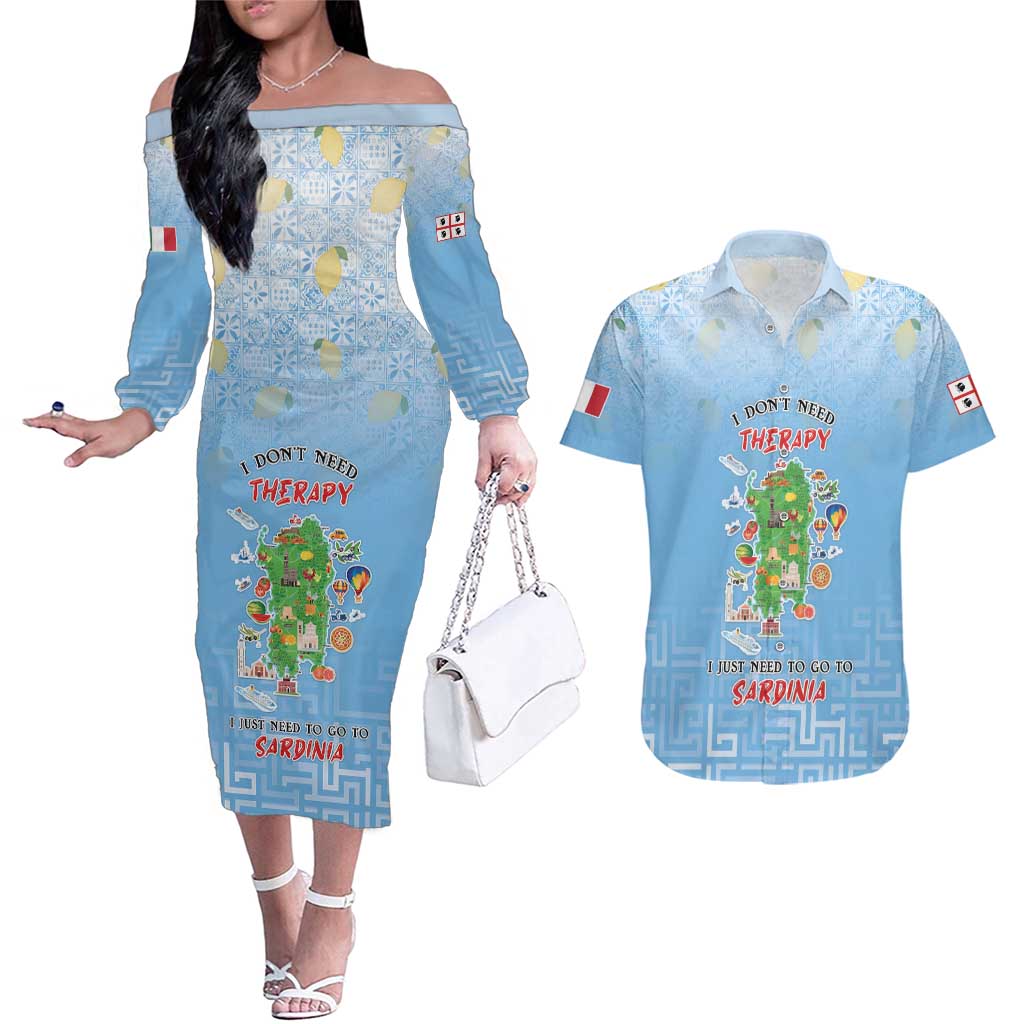 Personalized Italy Sardinia Couples Matching Off The Shoulder Long Sleeve Dress and Hawaiian Shirt I Don't Need Therapy - Wonder Print Shop