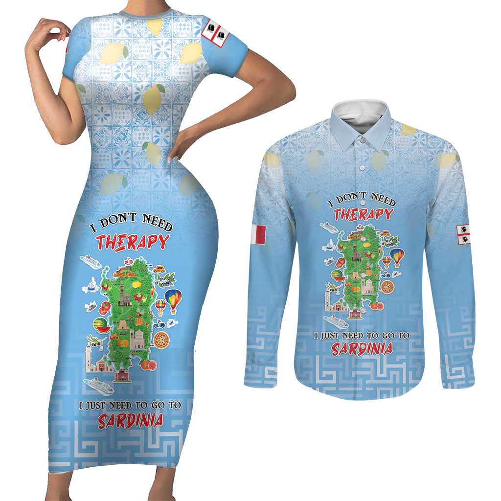 Personalized Italy Sardinia Couples Matching Short Sleeve Bodycon Dress and Long Sleeve Button Shirt I Don't Need Therapy - Wonder Print Shop