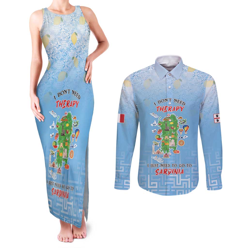 Personalized Italy Sardinia Couples Matching Tank Maxi Dress and Long Sleeve Button Shirt I Don't Need Therapy - Wonder Print Shop