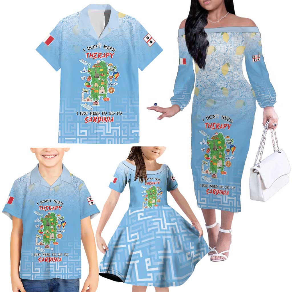 Personalized Italy Sardinia Family Matching Off The Shoulder Long Sleeve Dress and Hawaiian Shirt I Don't Need Therapy - Wonder Print Shop